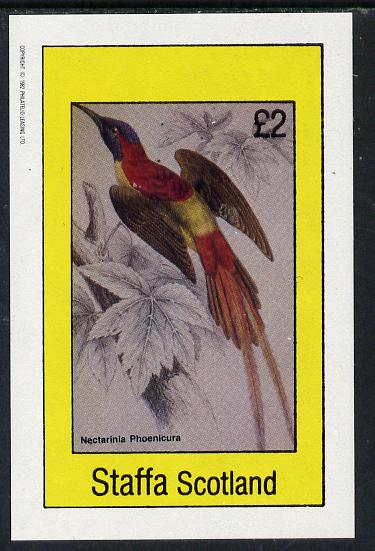 Staffa 1982 Birds #12 (Nectarinia Phoenicura) imperf deluxe sheet (Â£2 value) unmounted mint, stamps on birds