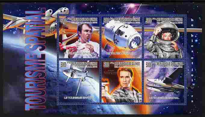 Guinea - Conakry 2010 Space Travel perf sheetlet containing 6 values unmounted mint, stamps on , stamps on  stamps on tourism, stamps on  stamps on space, stamps on  stamps on aviation