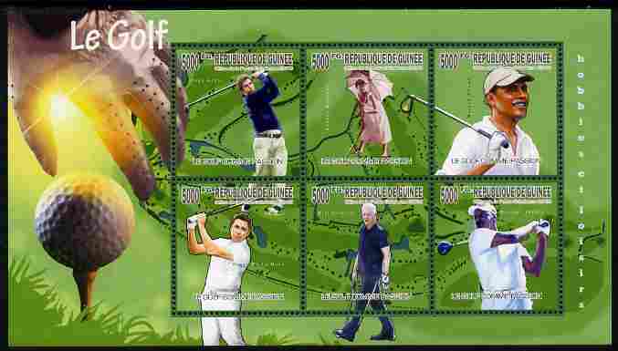 Guinea - Conakry 2010 Passion for Golf perf sheetlet containing 6 values unmounted mint, stamps on sport, stamps on golf, stamps on personalities, stamps on usa presidents, stamps on americana, stamps on obama, stamps on basketball, stamps on films, stamps on cinema, stamps on movies