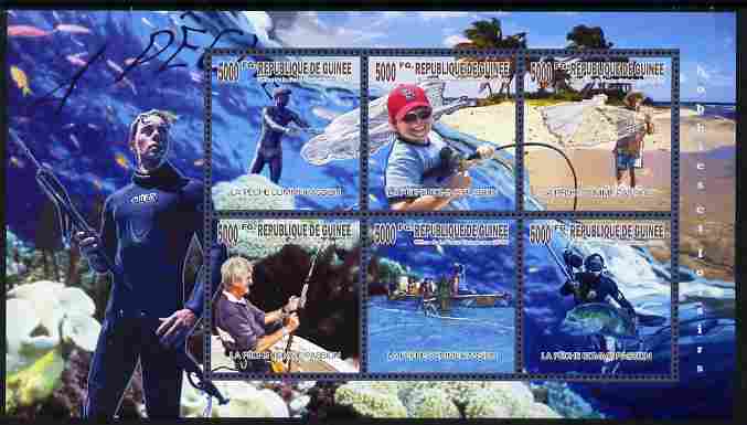 Guinea - Conakry 2010 Fishing perf sheetlet containing 6 values unmounted mint, stamps on , stamps on  stamps on sport, stamps on  stamps on fishing, stamps on  stamps on fish, stamps on  stamps on scuba