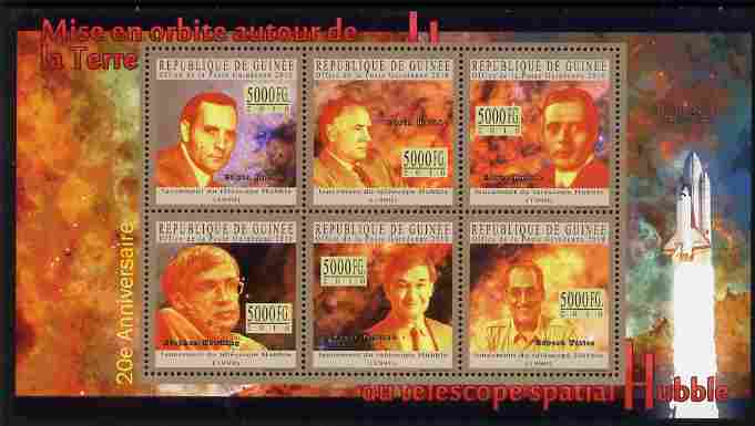 Guinea - Conakry 2010 20th Anniversary of Hubble Space Telescope perf sheetlet containing 6 values unmounted mint, stamps on space, stamps on telescopes, stamps on personalities, stamps on disabled