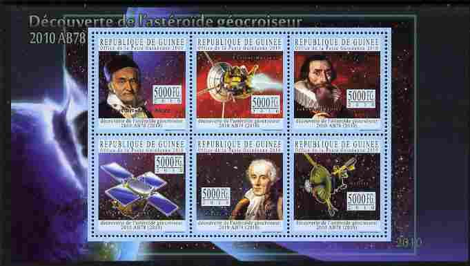 Guinea - Conakry 2010 Near-Earth Asteroids perf sheetlet containing 6 values unmounted mint, stamps on , stamps on  stamps on space, stamps on  stamps on astronomy, stamps on  stamps on satellites, stamps on  stamps on kepler, stamps on  stamps on 