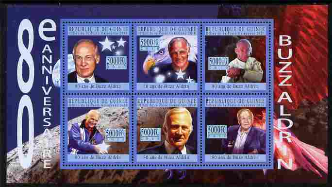 Guinea - Conakry 2010 80th Birthday of Buzz Aldrin #1 perf sheetlet containing 6 values unmounted mint, stamps on space, stamps on astronomy, stamps on personalities, stamps on apollo