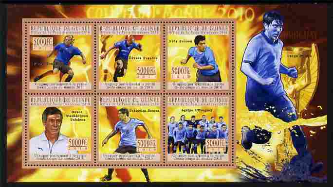 Guinea - Conakry 2010 Football World Cup - Uruguay perf sheetlet containing 6 values unmounted mint, stamps on , stamps on  stamps on football