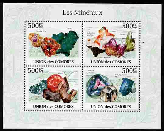 Comoro Islands 2010 Minerals perf sheetlet containing 4 values unmounted mint, stamps on , stamps on  stamps on minerals