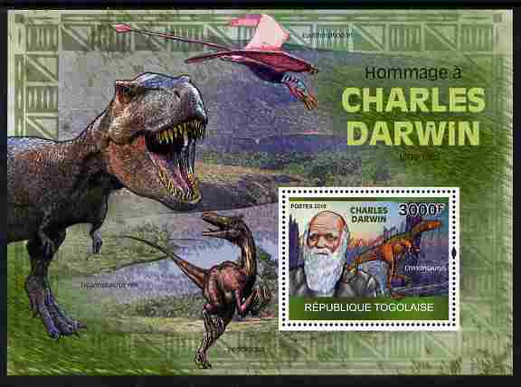 Togo 2010 Tribute to Charles Darwin perf m/sheet unmounted mint, stamps on , stamps on  stamps on personalities, stamps on  stamps on science, stamps on  stamps on animals, stamps on  stamps on darwin, stamps on  stamps on dinosaurs