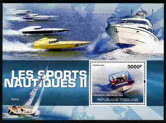 Togo 2010 Water Sports #2 perf m/sheet unmounted mint, stamps on , stamps on  stamps on sport, stamps on  stamps on hydroplanes, stamps on  stamps on yachts, stamps on  stamps on yachting