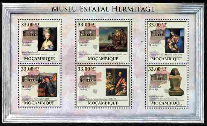 Mozambique 2010 The State Hermitage Museum perf sheetlet containing 6 values unmounted mint, stamps on , stamps on  stamps on arts, stamps on  stamps on cezanne, stamps on  stamps on leonardo, stamps on  stamps on gainsborough, stamps on  stamps on statues