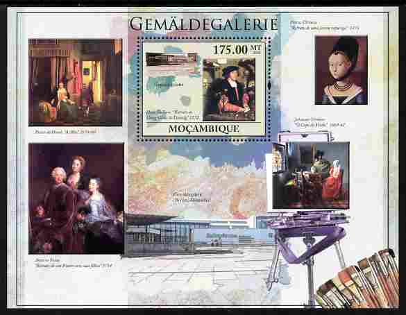 Mozambique 2010 Picture Gallery of Berlin perf m/sheet unmounted mint, stamps on arts, stamps on holbein, stamps on vermeer