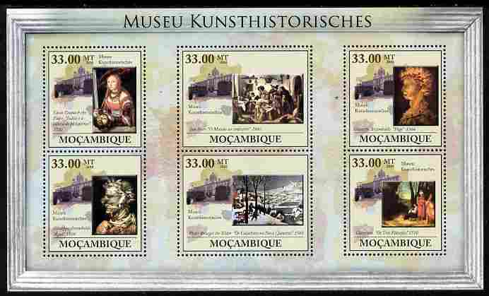 Mozambique 2010 Museum of Art History of Vienna perf sheetlet containing 6 values unmounted mint, stamps on arts, stamps on cranach, stamps on bruegel, stamps on 