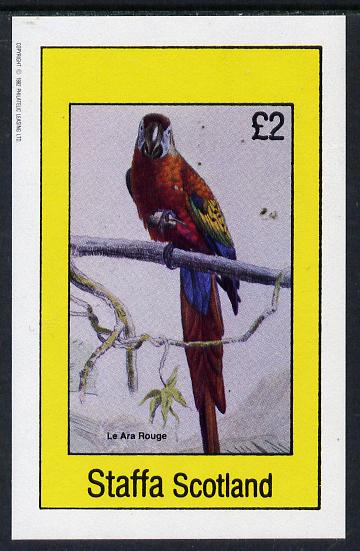 Staffa 1982 Birds #15 (Macaw) imperf deluxe sheet (£2 value) unmounted mint, stamps on birds   parrots