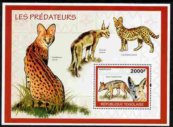 Togo 2010 Predators #1 perf m/sheet unmounted mint, stamps on animals, stamps on caracal, stamps on cats