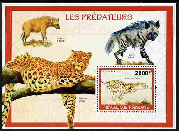 Togo 2010 Predators #2 perf m/sheet unmounted mint, stamps on , stamps on  stamps on animals, stamps on  stamps on hyenas, stamps on  stamps on panther, stamps on  stamps on cats