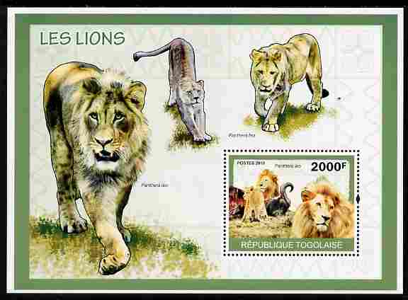 Togo 2010 Lions perf m/sheet unmounted mint , stamps on , stamps on  stamps on animals, stamps on  stamps on lions, stamps on  stamps on cats