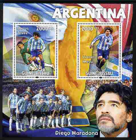 Guinea - Bissau 2010 Footbal World Cup - Argentine perf sheetlet containing 2 values unmounted mint , stamps on , stamps on  stamps on football