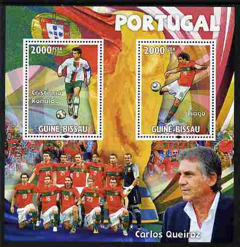 Guinea - Bissau 2010 Footbal World Cup - Portugal perf sheetlet containing 2 values unmounted mint , stamps on , stamps on  stamps on football