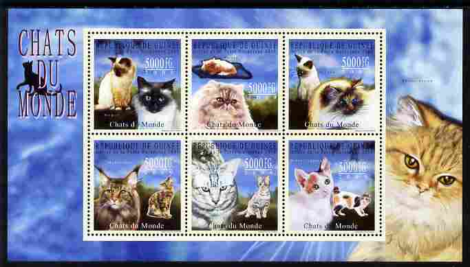 Guinea - Conakry 2009 Cats of the World #1 perf sheetlet containing 6 values unmounted mint , stamps on cats
