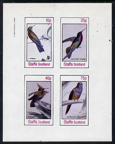 Staffa 1982 Birds #17 (Hummingbirds & Parrot) imperf,set of 4 values (10p to 75p) unmounted mint , stamps on , stamps on  stamps on birds    humming-birds, stamps on  stamps on hummingbirds    parrots