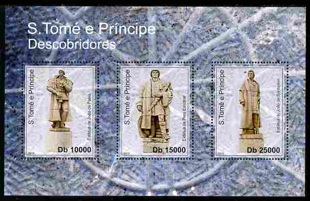 St Thomas & Prince Islands 2010 Statues of Discoverers perf sheetlet containing 6 values unmounted mint , stamps on , stamps on  stamps on statues