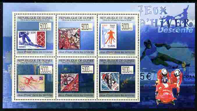 Guinea - Conakry 2009 Stamp on Stamp - Winter Olympics perf sheetlet containing 6 values unmounted mint Michel 7100-7105, stamps on stamponstamp, stamps on stamp on stamp, stamps on olympics, stamps on skiing, stamps on dance, stamps on ice dancing