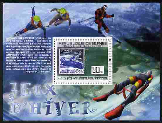 Guinea - Conakry 2009 Stamp on Stamp - Winter Olympics perf m/sheet unmounted mint Michel BL 1776, stamps on , stamps on  stamps on stamponstamp, stamps on  stamps on stamp on stamp, stamps on  stamps on olympics, stamps on  stamps on skiing, stamps on  stamps on skating, stamps on  stamps on bob sled