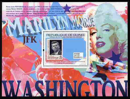 Guinea - Conakry 2009 Stamp on Stamp - John F Kennedy & Marilyn Monroe perf m/sheet unmounted mint, stamps on stamponstamp, stamps on stamp on stamp, stamps on personalities, stamps on kennedy, stamps on usa presidents, stamps on americana, stamps on films, stamps on cinema, stamps on movies, stamps on music, stamps on marilyn, stamps on monroe