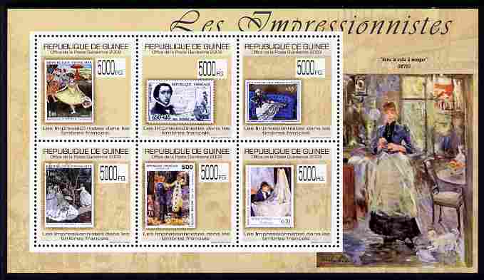 Guinea - Conakry 2009 Stamp on Stamp - The Impressionists perf sheetlet containing 6 values unmounted mint , stamps on , stamps on  stamps on stamponstamp, stamps on  stamps on stamp on stamp, stamps on  stamps on personalities, stamps on  stamps on arts, stamps on  stamps on degas, stamps on  stamps on manet, stamps on  stamps on monet, stamps on  stamps on renoir, stamps on  stamps on morisot