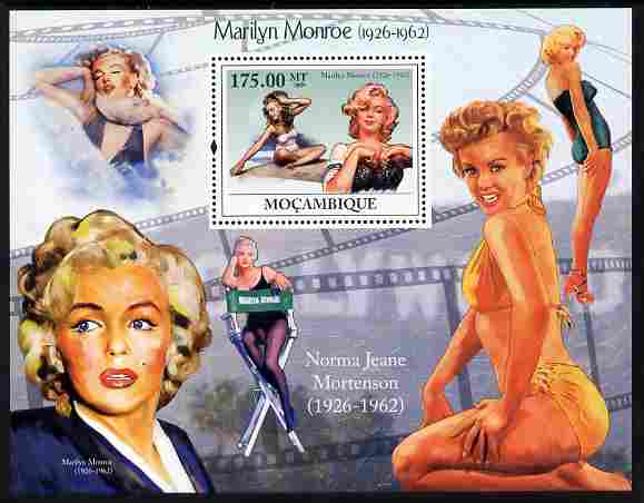 Mozambique 2009 Marilyn Monroe perf m/sheet unmounted mint Michel BL 270, stamps on , stamps on  stamps on personalities, stamps on  stamps on films, stamps on  stamps on cinema, stamps on  stamps on movies, stamps on  stamps on music, stamps on  stamps on marilyn, stamps on  stamps on monroe