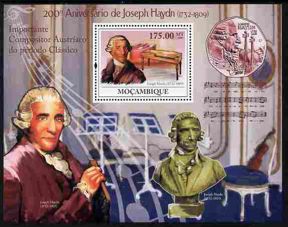 Mozambique 2009 200th Death Anniversary of Joseph Haydn perf m/sheet unmounted mint Michel BL 278, stamps on , stamps on  stamps on personalities, stamps on  stamps on music, stamps on  stamps on composers