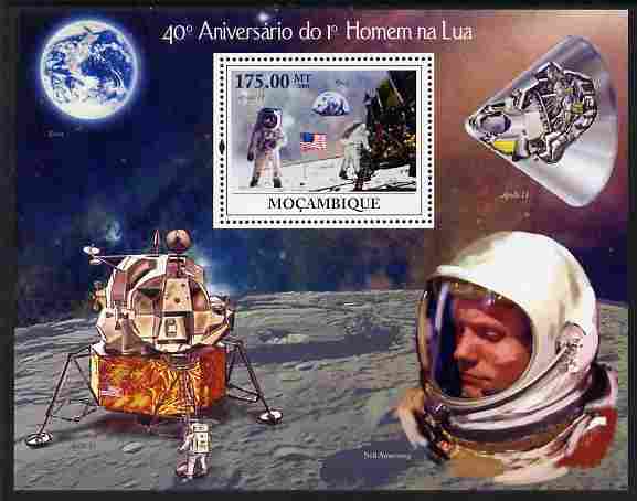 Mozambique 2009 40th Anniversary of First Man on the Moon perf m/sheet unmounted mint Michel BL 287, stamps on , stamps on  stamps on personalities, stamps on  stamps on space, stamps on  stamps on moon, stamps on  stamps on apollo, stamps on  stamps on 