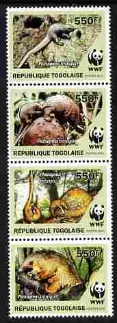 Togo 2010 WWF - Pangolins - Phataginus tricuspis perf set of 4 vaues in se-tenant strip unmounted mint, stamps on , stamps on  stamps on animals, stamps on  stamps on  wwf , stamps on  stamps on pangolins