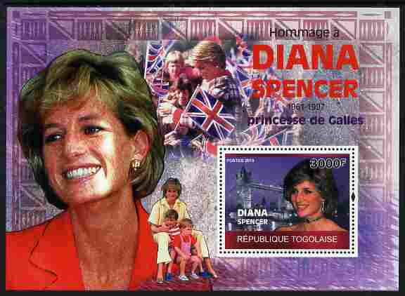 Togo 2010 Tribute to Princess Diana perf m/sheet unmounted mint Michel BL 521, stamps on , stamps on  stamps on personalities, stamps on  stamps on royalty, stamps on  stamps on diana, stamps on  stamps on bridges, stamps on  stamps on london