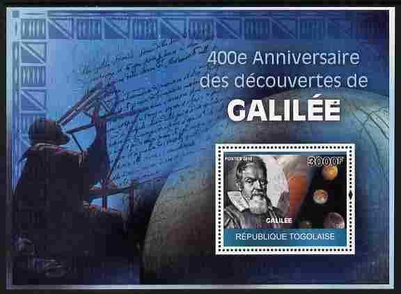 Togo 2010 400th Anniversary of Galileo's Discoveries perf m/sheet unmounted mint Michel BL 509, stamps on personalities, stamps on galileo, stamps on space, stamps on planets, stamps on telescopes