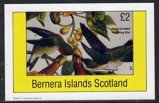 Bernera 1982 Humming Bird imperf deluxe sheet (£2 value) unmounted mint, stamps on birds     humming-birds, stamps on hummingbirds