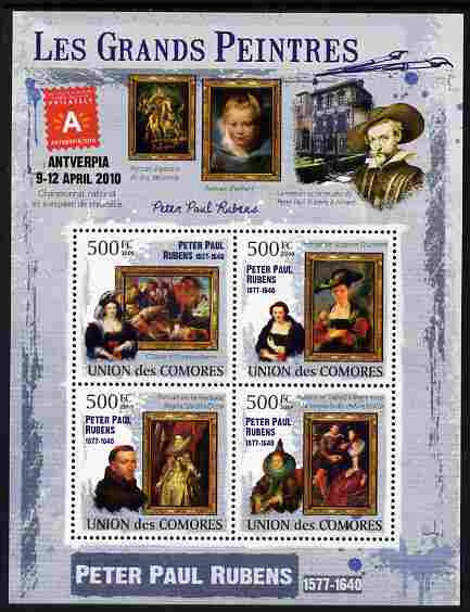 Comoro Islands 2009 Impressionists - Peter Paul Rubens perf sheetlet containing 4 values unmounted mint , stamps on personalities, stamps on arts, stamps on impressionists, stamps on rubens