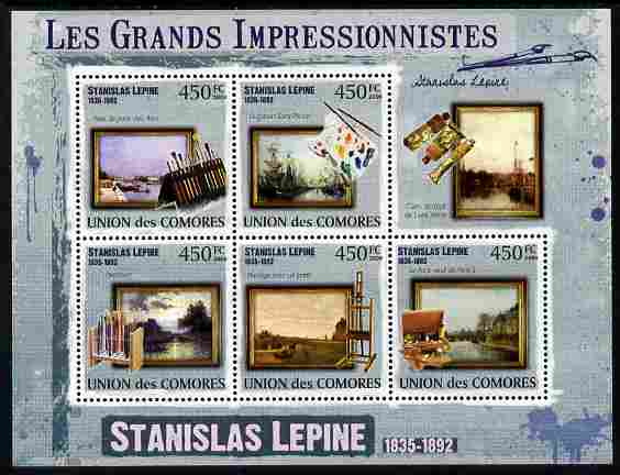 Comoro Islands 2009 Impressionists - Stanislas Lepine perf sheetlet containing 5 values unmounted mint Michel 2550-54, stamps on personalities, stamps on arts, stamps on impressionists, stamps on lepine