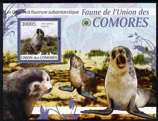 Comoro Islands 2009 Sea Lions perf m/sheet unmounted mint Michel BL 528, stamps on , stamps on  stamps on animals, stamps on  stamps on marine life