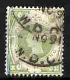 Great Britain 1887-1900 QV Jubilee 1s green good used cat A360, stamps on , stamps on  stamps on great britain 1887-1900 qv jubilee 1s green good used cat \a360