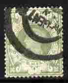 Great Britain 1887-1900 QV Jubilee 1s green heavy circular cancel cat A360, stamps on , stamps on  stamps on great britain 1887-1900 qv jubilee 1s green heavy circular cancel cat \a360