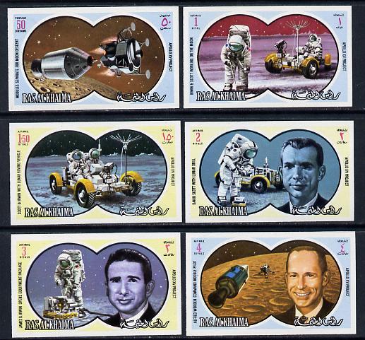 Ras Al Khaima 1971 Apollo 15 imperf set of 6 unmounted mint, Mi 561-5B, stamps on , stamps on  stamps on space