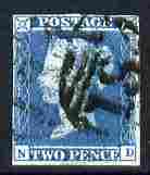 Great Britain 1841 QV 2d blue N-D 4 margins good used SG14 cat \A375, stamps on 