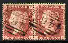 Great Britain 1854-57 QV 1d red horiz pair good used cat 0, stamps on 