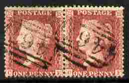 Great Britain 1854-57 QV 1d red horiz pair good used cat A350, stamps on , stamps on  stamps on great britain 1854-57 qv 1d red horiz pair good used cat \a350