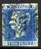 Great Britain 1841 QV 2d blue C-C 4 margins good used SG14 cat \A375, stamps on 