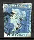 Great Britain 1841 QV 2d blue C-L 3.5 margins good used SG14 cat \A375, stamps on 