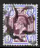 Great Britain 1902-13 KE7 9d purple & blue heavy cancel cat 0, stamps on 