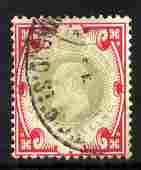 Great Britain 1902-13 KE7 1s green & red light reg cancel cat A335, stamps on , stamps on  stamps on great britain 1902-13 ke7 1s green & red light reg cancel cat \a335