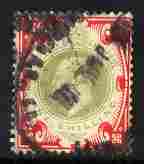 Great Britain 1902-13 KE7 1s green & red heavy cancel cat A335, stamps on , stamps on  stamps on great britain 1902-13 ke7 1s green & red heavy cancel cat \a335