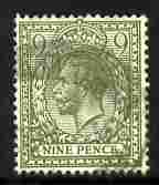 Great Britain 1912-24 KG5 9d olive-green Royal Cypher light cancel SG393 cat A330, stamps on , stamps on  stamps on great britain 1912-24 kg5 9d olive-green royal cypher light cancel sg393 cat \a330