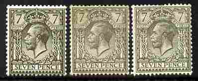 Great Britain 1912-24 KG5 7d Royal Cypher the three shades mounted mint SG 387-9 cat \A3160, stamps on 